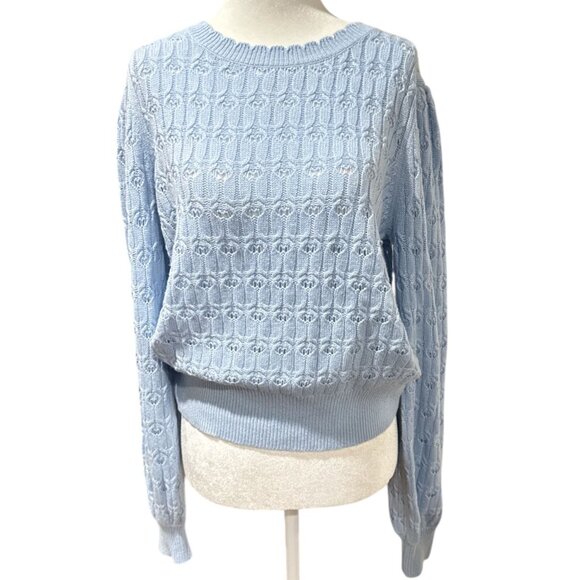 NEW Draper James Sz L Womens Blue Knit Sweater Cable Pattern Wool Cashmere Blend - Picture 2 of 7